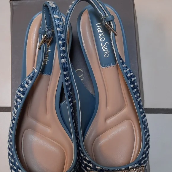 Franco Sarto Textured Blue Slingback Heels Sz 6.5 - Picture 6 of 9